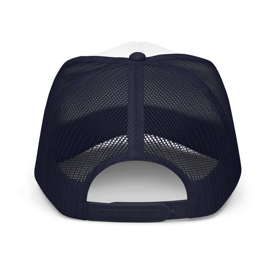 Mama Bear Wildflower Trucker Hat Cute Mother Gift Mesh Baseball Cap - in Navy/ White/ Navy, back view - VibePrintPop