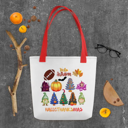 Hallothanksmas Tote Bag - in Red - VibePrintPop