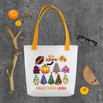 Hallothanksmas Tote Bag - in Yellow - VibePrintPop