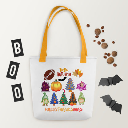 Hallothanksmas Tote Bag - in Yellow - VibePrintPop