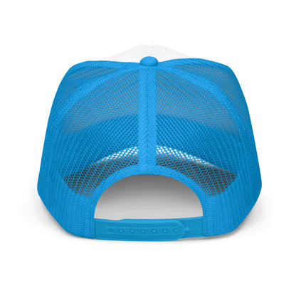 Vintage Golden Retriever Surf Trucker Hat Retro Dog Mom Baseball Cap - in Blue / White / Blue, back view - VibePrintPop