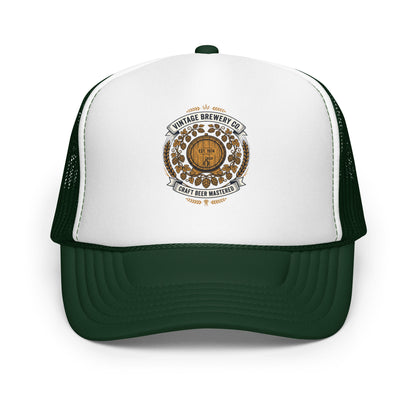 Craft Beer Hops Brewery Trucker Hat Vintage Beer Lover Mesh Cap - in Dark Green /White/Dark Green, front view - VibePrintPop