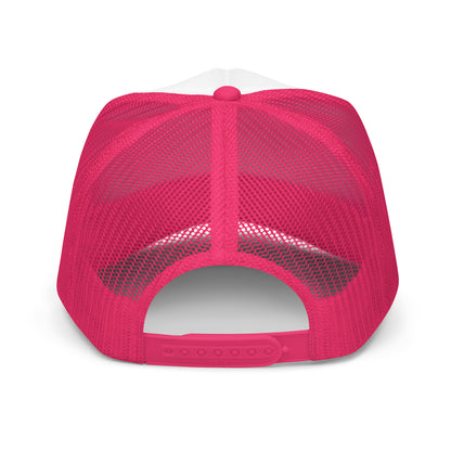 Vintage Golden Retriever Surf Trucker Hat Retro Dog Mom Baseball Cap - in Hot Pink/ White/ Hot Pink, back view - VibePrintPop