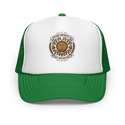 Craft Beer Hops Brewery Trucker Hat Vintage Beer Lover Mesh Cap - in Kelly/ White/ Kelly, front view - VibePrintPop