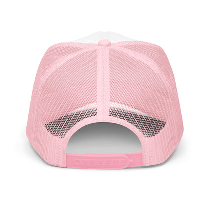 Vintage Golden Retriever Surf Trucker Hat Retro Dog Mom Baseball Cap - in Light Pink / White / Light Pink, back view - VibePrintPop