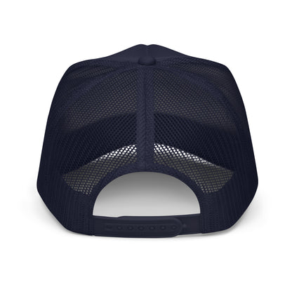 Gothic Snake Peony Floral Trucker Hat Tattoo Style Streetwear Cap - in Navy, back view - VibePrintPop
