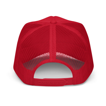 Vintage Golden Retriever Surf Trucker Hat Retro Dog Mom Baseball Cap - in Red, back view - VibePrintPop