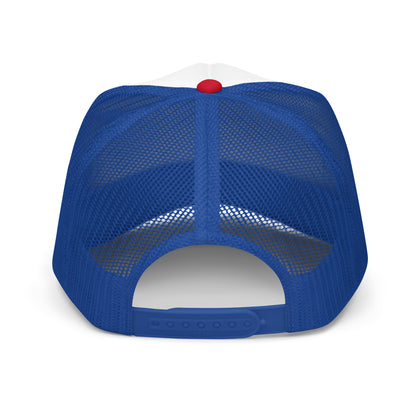 Craft Beer Hops Brewery Trucker Hat Vintage Beer Lover Mesh Cap - in Red / White / Royal, back view - VibePrintPop