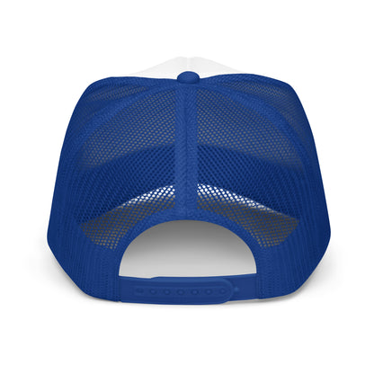 Vintage Cowboy Skull Western Trucker Hat Rodeo Country Music Cap - in Royal/ White/ Royal, back view - VibePrintPop