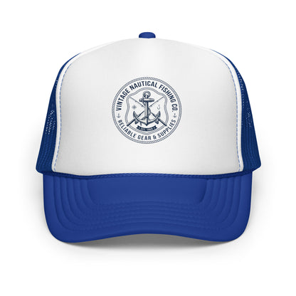 Lake Life Anchor Fishing Trucker Hat Vintage Nautical Boating Cap - in Royal/ White/ Royal, front view - VibePrintPop