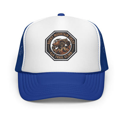 Off Road 4x4 Mountain Trail Trucker Hat Overland Adventure Mesh Cap - in Royal/ White/ Royal, front view - VibePrintPop