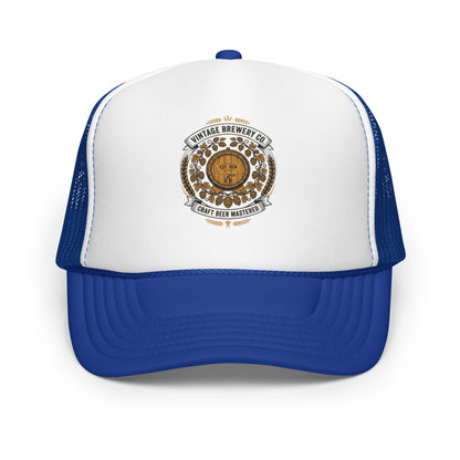Craft Beer Hops Brewery Trucker Hat Vintage Beer Lover Mesh Cap - in Royal/ White/ Royal, front view - VibePrintPop