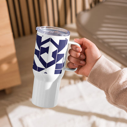 Travel mug with handle - in White, left view - VibePrintPop