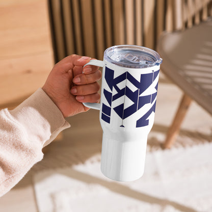 Travel mug with handle - in White, right view - VibePrintPop
