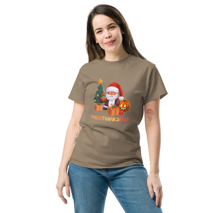 Happy Hallothanksmas Shirt - in Brown Savana, front view - VibePrintPop