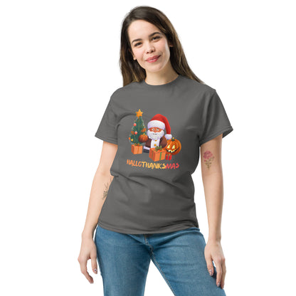 Happy Hallothanksmas Shirt - in Charcoal, front view - VibePrintPop