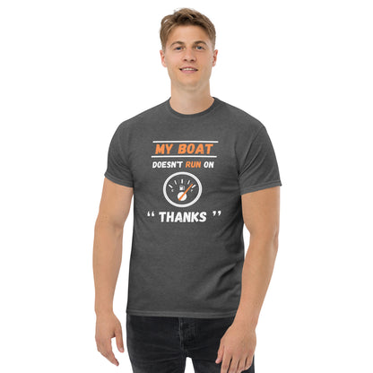 Funny Boat Shirt - in Dark Heather, front view - VibePrintPop