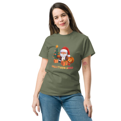 Happy Hallothanksmas Shirt - in Military Green, front view - VibePrintPop