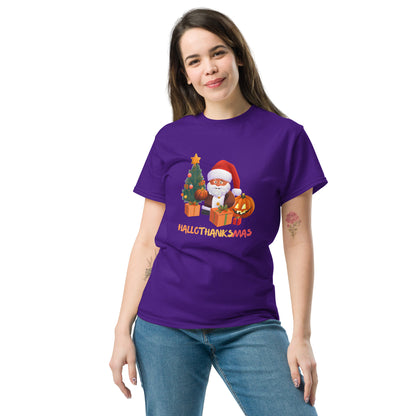 Happy Hallothanksmas Shirt - in Purple, front view - VibePrintPop