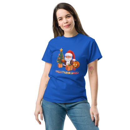 Happy Hallothanksmas Shirt - in Royal, front view - VibePrintPop