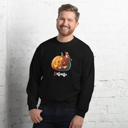 Halloween pumpkin sweatshirt - in Black, front view - VibePrintPop