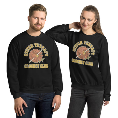 Retro Crochet Club Sweatshirt - in Black, front view - VibePrintPop