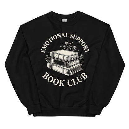 Vintage Emotional Support Book Club Sweatshirt - in Black, front view - VibePrintPop