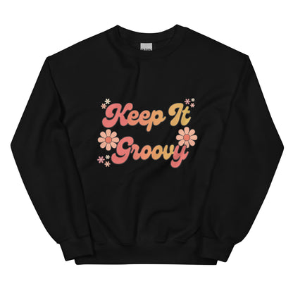 Groovy Sweatshirt - in Black, front view - VibePrintPop