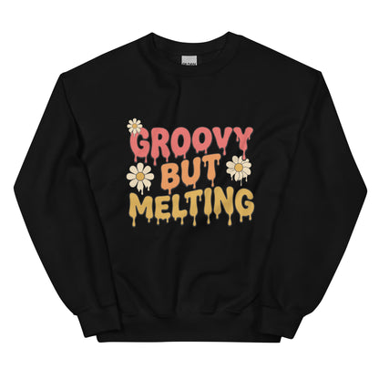 Groovy But Melting Sweatshirt - in Black, front view - VibePrintPop