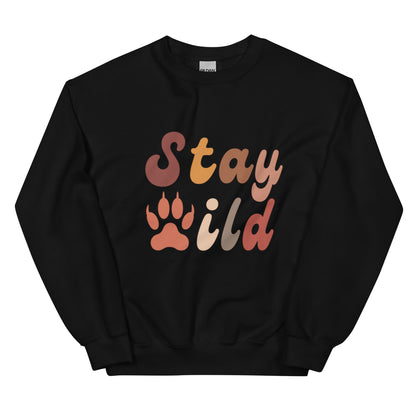 Retro Stay Wild Sweatshirt - in Black, front view - VibePrintPop
