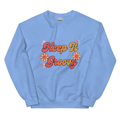 Groovy Sweatshirt - in Carolina Blue, front view - VibePrintPop