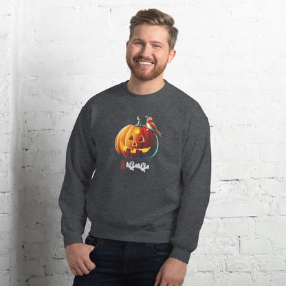 Halloween pumpkin sweatshirt - in Dark Heather, front view - VibePrintPop