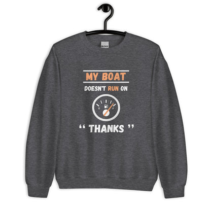 Funny Boat Sweatshirt ` - in Dark Heather, front view - VibePrintPop