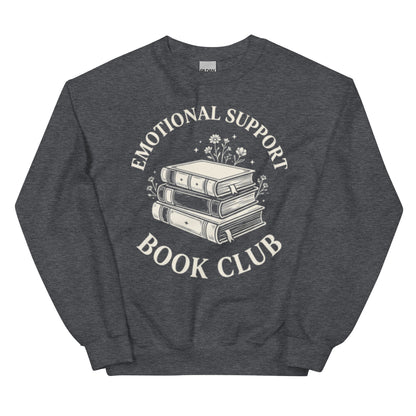 Vintage Emotional Support Book Club Sweatshirt - in Dark Heather, front view - VibePrintPop