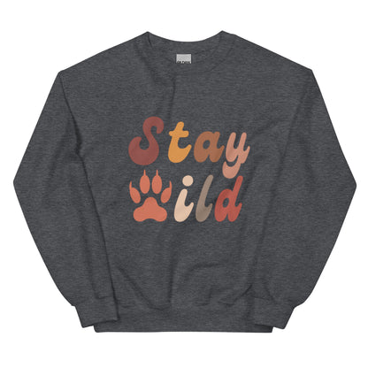 Retro Stay Wild Sweatshirt - in Dark Heather, front view - VibePrintPop
