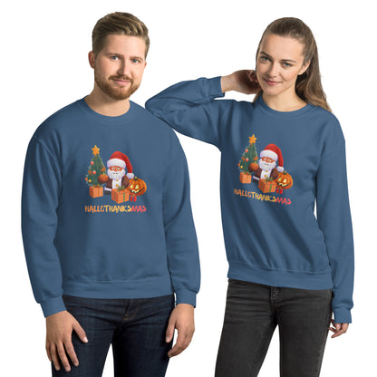 Christmas SweatShirt - in Indigo Blue, front view - VibePrintPop