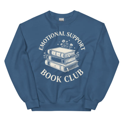 Vintage Emotional Support Book Club Sweatshirt - in Indigo Blue, front view - VibePrintPop