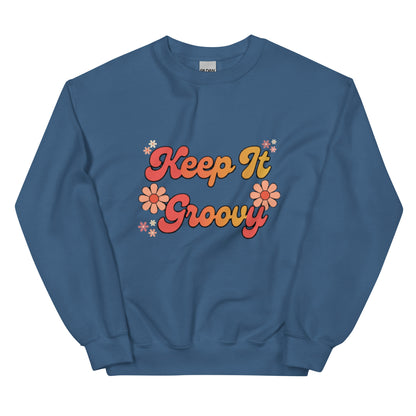 Groovy Sweatshirt - in Indigo Blue, front view - VibePrintPop