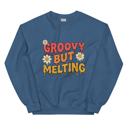 Groovy But Melting Sweatshirt - in Indigo Blue, front view - VibePrintPop