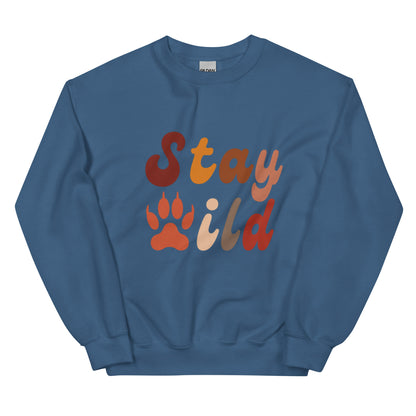 Retro Stay Wild Sweatshirt - in Indigo Blue, front view - VibePrintPop