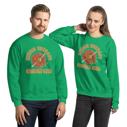 Retro Crochet Club Sweatshirt - in Irish Green, front view - VibePrintPop