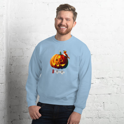 Halloween pumpkin sweatshirt - in Light Blue, front view - VibePrintPop