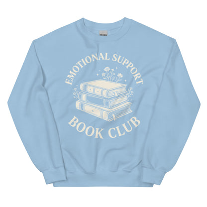 Vintage Emotional Support Book Club Sweatshirt - in Light Blue, front view - VibePrintPop