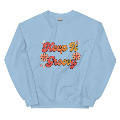 Groovy Sweatshirt - in Light Blue, front view - VibePrintPop