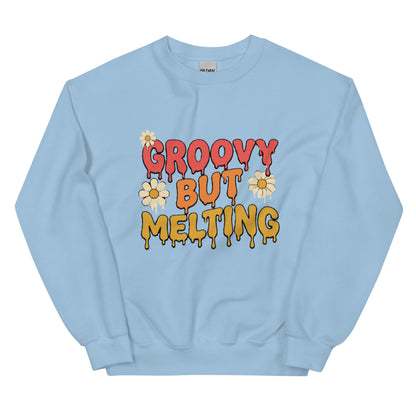 Groovy But Melting Sweatshirt - in Light Blue, front view - VibePrintPop