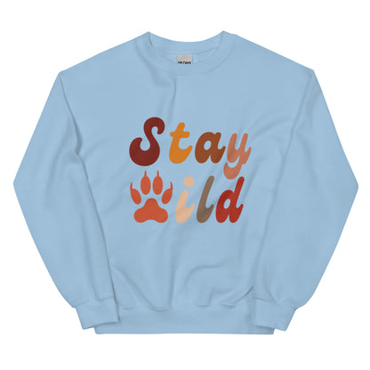 Retro Stay Wild Sweatshirt - in Light Blue, front view - VibePrintPop