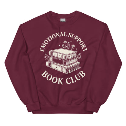 Vintage Emotional Support Book Club Sweatshirt - in Maroon, front view - VibePrintPop