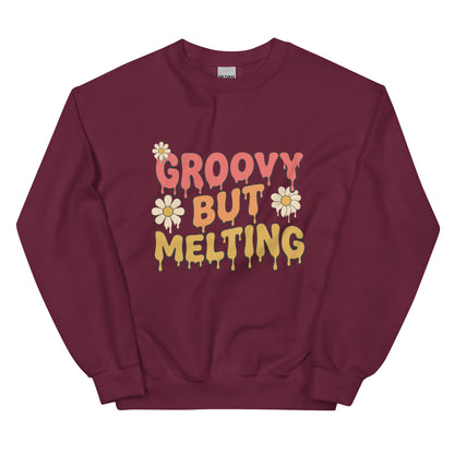 Groovy But Melting Sweatshirt - in Maroon, front view - VibePrintPop