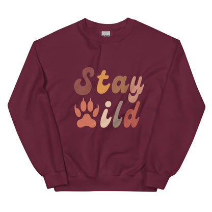 Retro Stay Wild Sweatshirt - in Maroon, front view - VibePrintPop