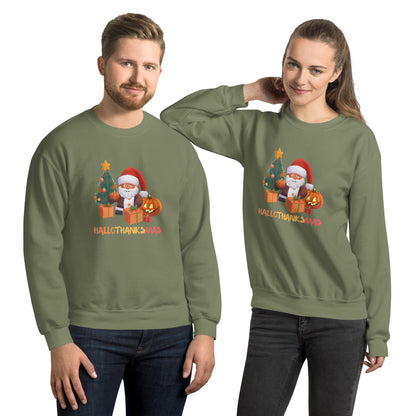 Christmas SweatShirt - in Military Green, front view - VibePrintPop